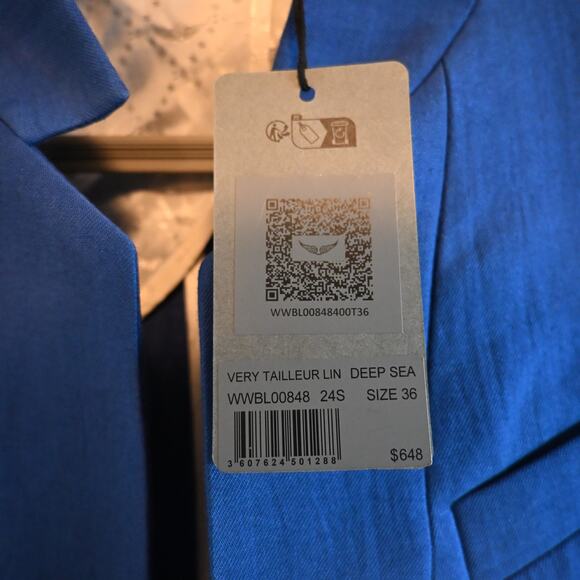 NWT: Zadig & Voltaire Very Open-front Linen Blend Blazer in Blue Saphire - Picture 8 of 16